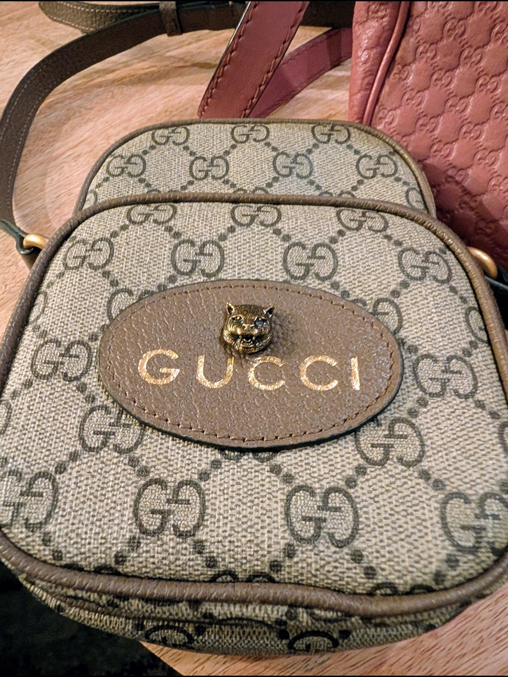 Gucci Beige GG Monogram Crossbody with Brown Trim - Picture 5 of 10